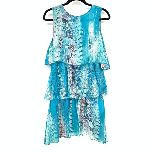 Muska By Sienna Rose Layered Mini Dress Womens Sz L Blue White Brown Multi Print - Picture 2 of 6